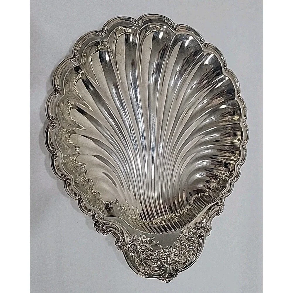 VTG Large Elegance E.P. Steel Clam Shell Serving Dish Tray - Ornate Floral 14
